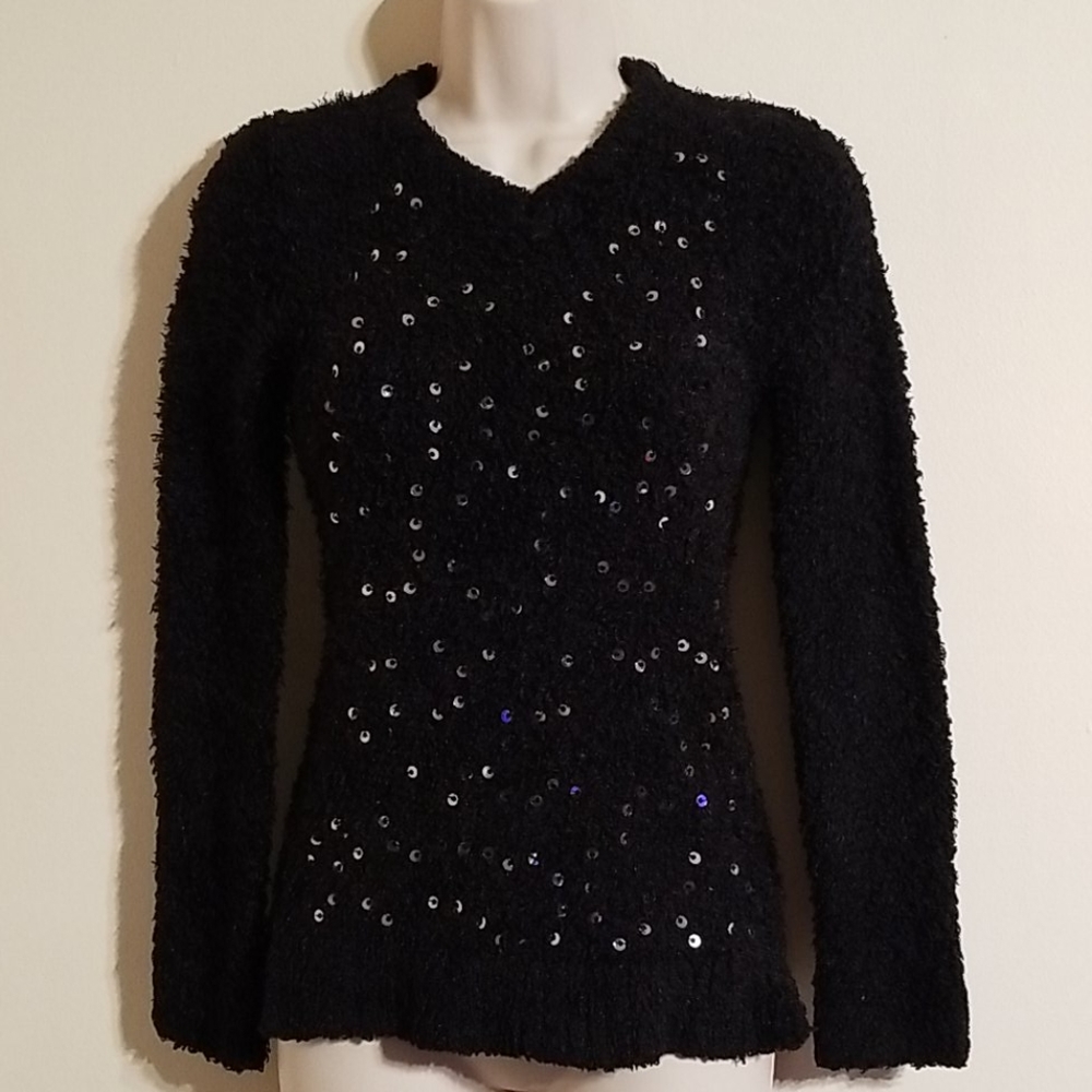 Piper Black Large Sequined Front Fuzzy Sweater - image 8